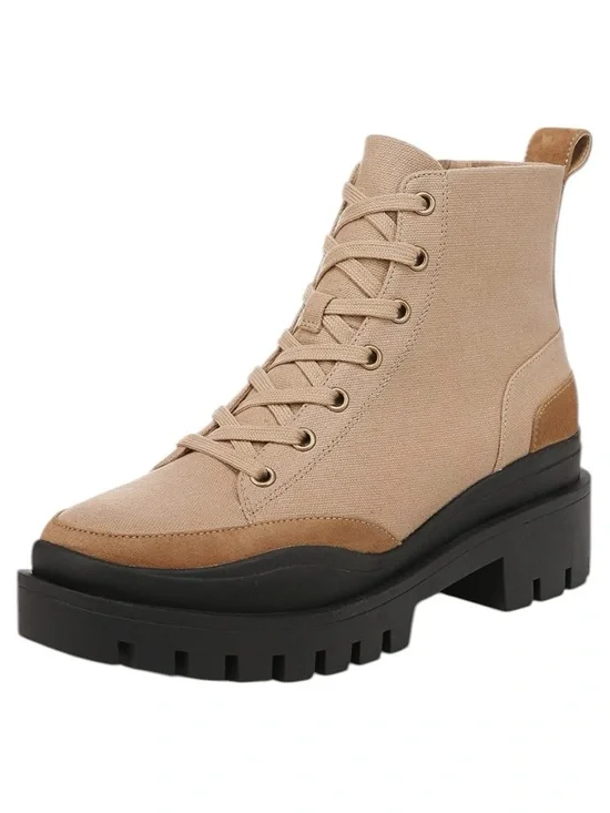 VIONIC Booties Mellie Combat NEW Comfort Waterproof Suede Canvas Camel Size 8.5 - Picture 3 of 9